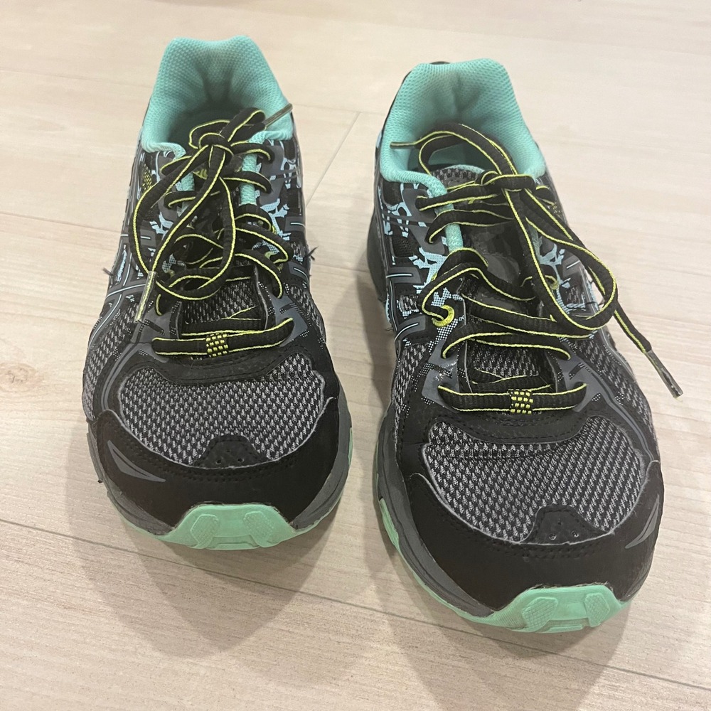 ASICS GEL-Venture 6 trail running shoes‎ in black/carbon/neon lime Size 8 T7G6N - Picture 2 of 7